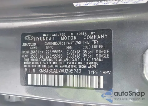 2021 Hyundai Tucson Ultimate z USA, uszkodzony, nr VIN KM8J3CAL7MU295243